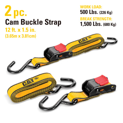 2 Piece Cam Buckle Strap Set with Soft Loops - 12 Feet x 1-1/2 Inches (500/1500)