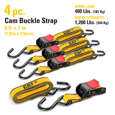 4 Piece Cam Buckle Strap Set with Soft Loops - 6 Feet x 1 Inch (400/1200)