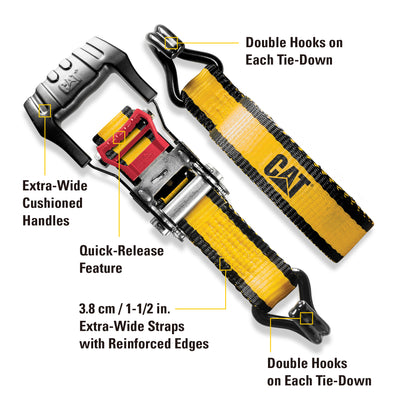 4 Piece Ratchet Tie Down Set with Soft Hooks - 16 Feet x 1-1/2 Inches (1000/3000)